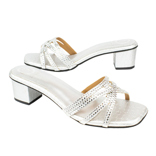 Ahlam Classic Silver Block Heel Sandals