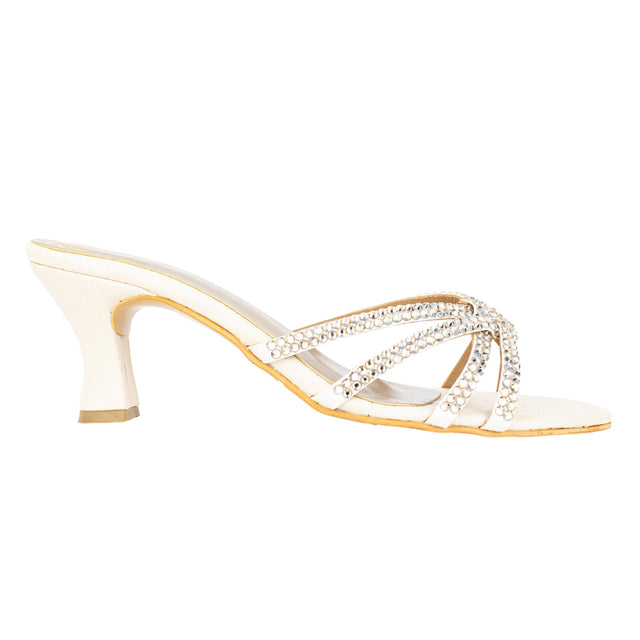 Nawal Edgy Cream Pencil Heel Sandals