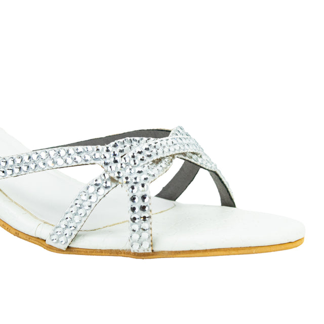 Chic-casual White Pencil Heel Sandals