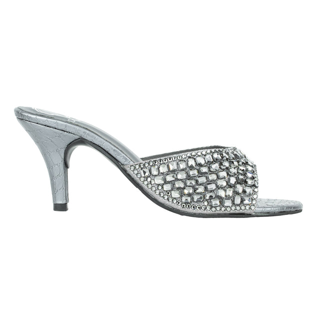 Haya Polished Grey Pencil Heel Sandals
