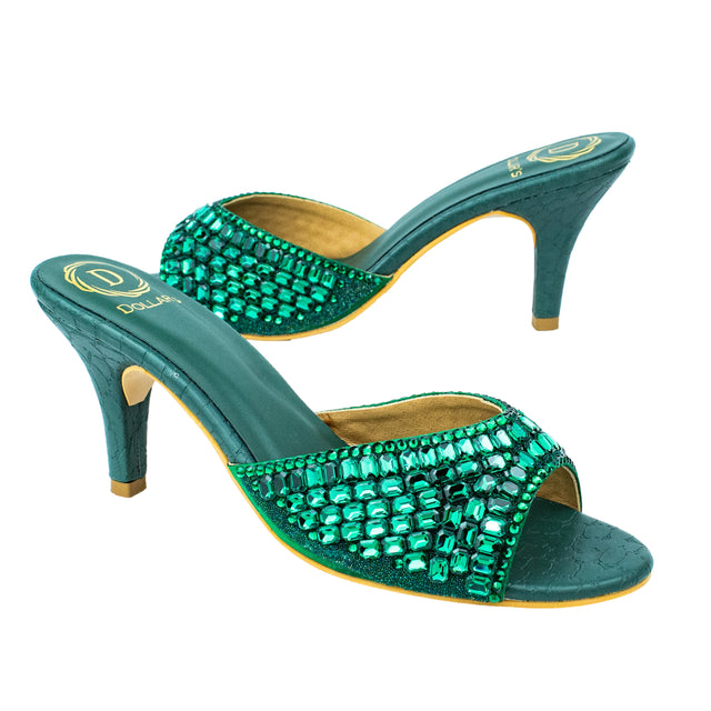 Haya Sleek Green Pencil Heel Sandals