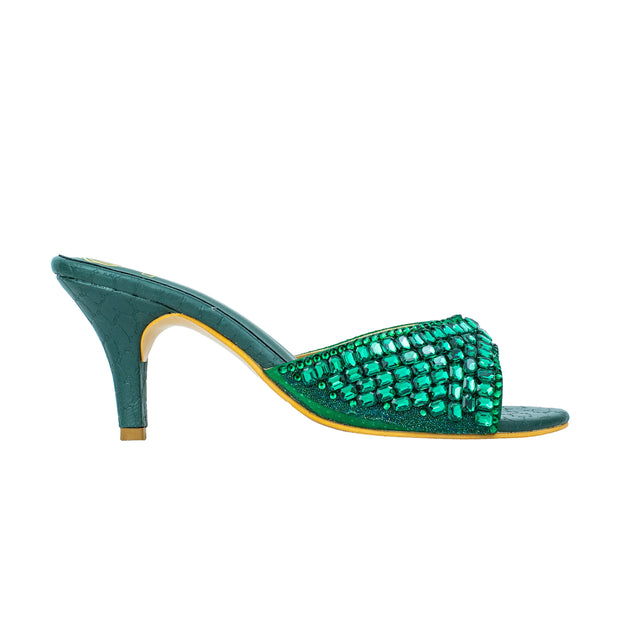 Haya Sleek Green Pencil Heel Sandals