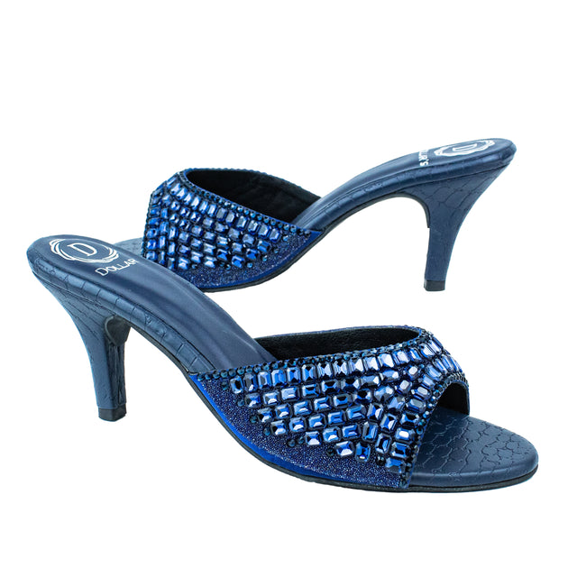 Haya Sophisticated Navy Blue Pencil Heel Sandals