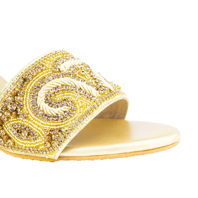 Sleek-modern Gold Pencil Heel Sandals