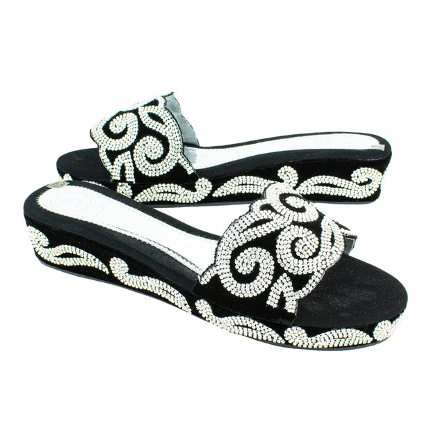 Silver Crystal Embellished Elegant Heel sandals Handcrafted Wedge