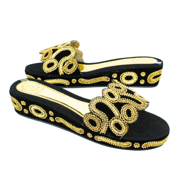 Handcrafted Gold Wedge Sandals