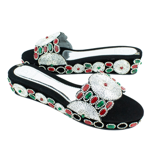 Silver Crystal Embellished Elegant Heel sandals Handcrafted Wedge
