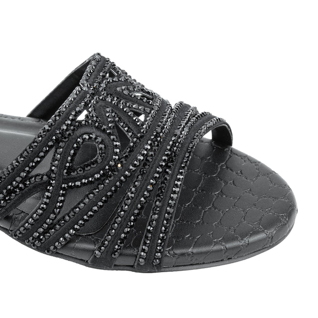 Afrah Opulent Black Flat Slippers