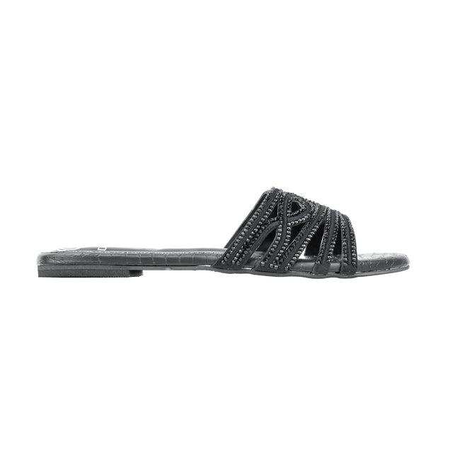 Afrah Opulent Black Flat Slippers