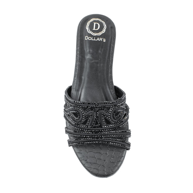 Afrah Opulent Black Flat Slippers