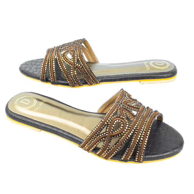 Afrah Glamorous Brown Flat Slippers