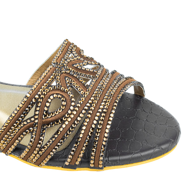 Afrah Glamorous Brown Flat Slippers