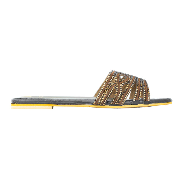 Afrah Glamorous Brown Flat Slippers