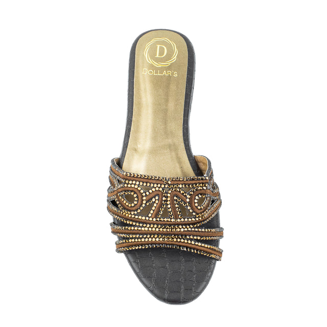 Afrah Glamorous Brown Flat Slippers