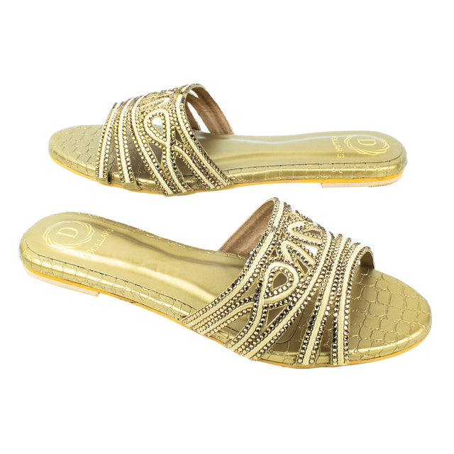Afrah Classic Bronze Flat Slippers