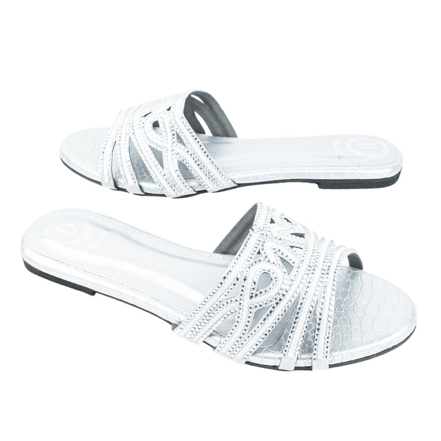 Afrah Classic Silver Flat Slippers