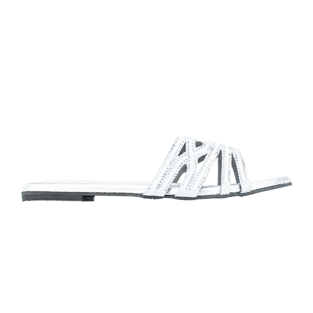 Afrah Classic Silver Flat Slippers