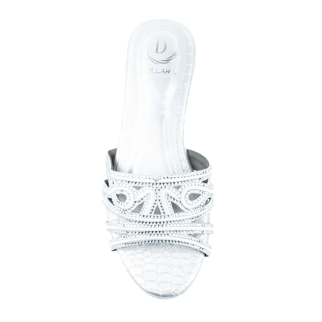 Afrah Classic Silver Flat Slippers