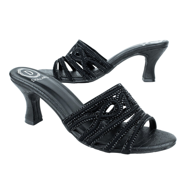 Afrah Elegant Black Pencil Heel Sandals