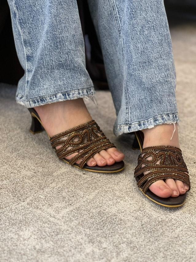 Afrah Contemporary Brown Pencil Heel Sandals