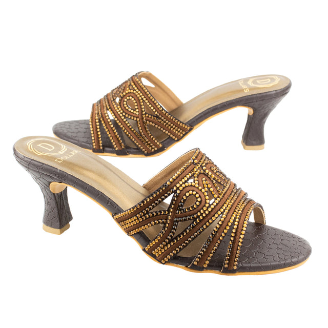 Afrah Contemporary Brown Pencil Heel Sandals