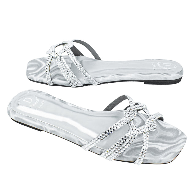 Bella Modern Silver Flat Slippers