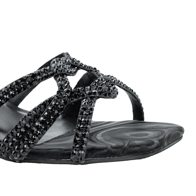 Bella Edgy Black Block Heel Sandals