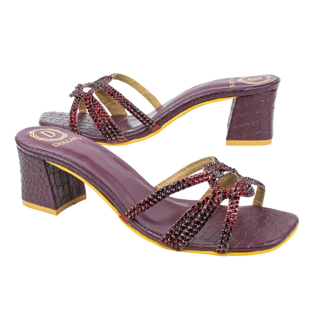 Bella Luxe Maroon Block Heel Sandals