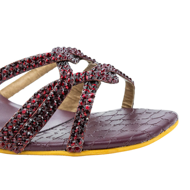 Bella Luxe Maroon Block Heel Sandals