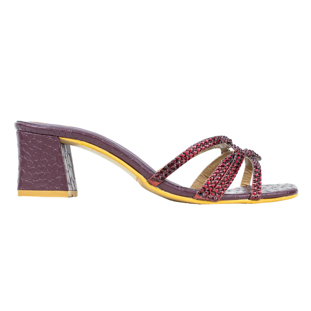 Bella Luxe Maroon Block Heel Sandals
