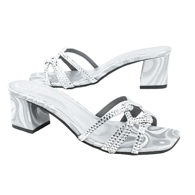 Bella Contemporary Silver Block Heel Sandals