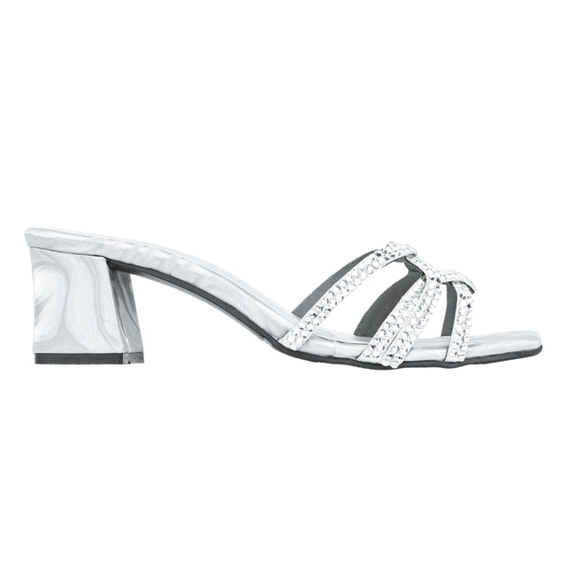 Bella Contemporary Silver Block Heel Sandals