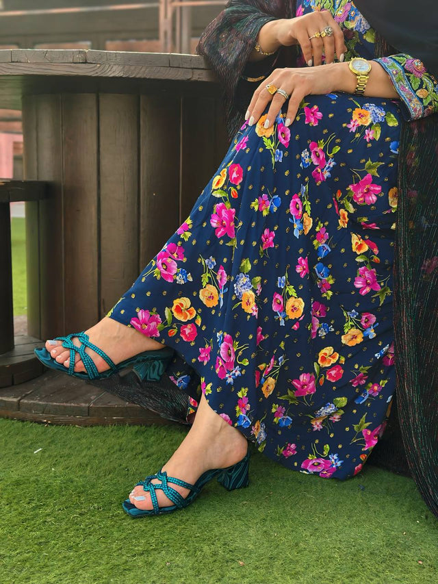 Bella Luxurious Teal Block Heel Sandals