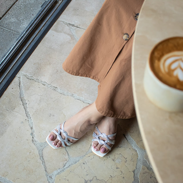 Bella Opulent White Block Heel Sandals