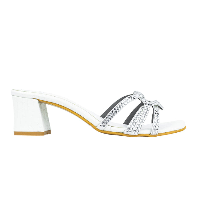 Bella Opulent White Block Heel Sandals