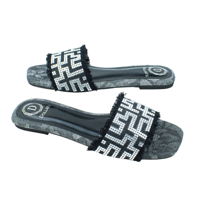 Handcrafted Black Flat Slippers