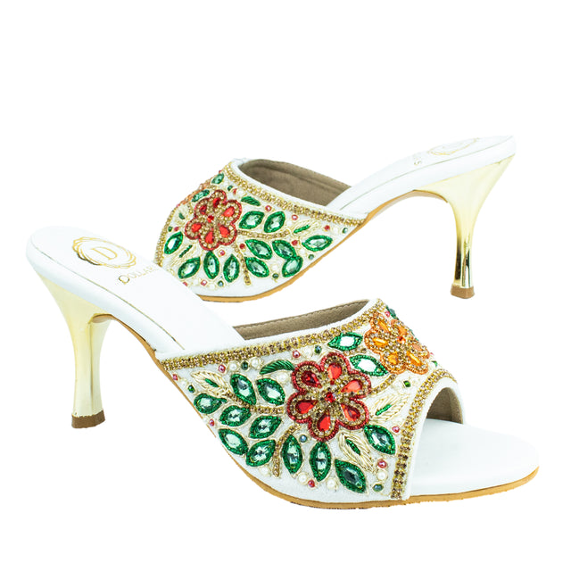 Chic-casual Cream Multi Pencil Heel Sandals