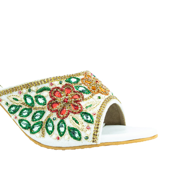 Chic-casual Cream Multi Pencil Heel Sandals