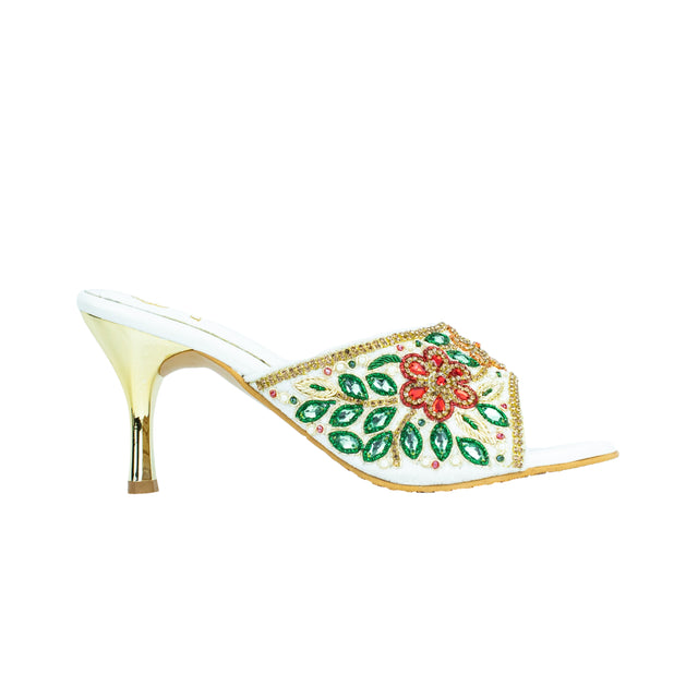 Chic-casual Cream Multi Pencil Heel Sandals