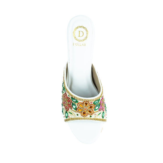 Chic-casual Cream Multi Pencil Heel Sandals