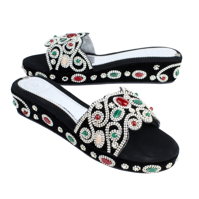 Silver Crystal Embellished Elegant Heel sandals Handcrafted Wedge