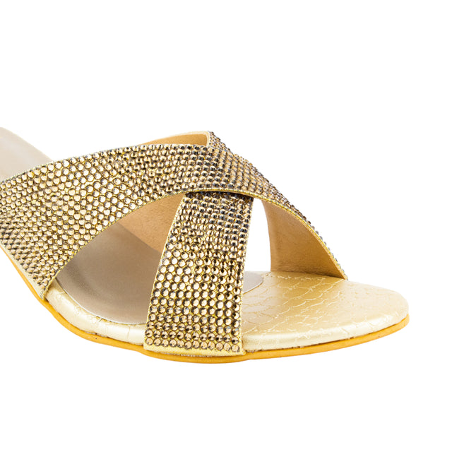 Hana Sleek Gold Block Heel Sandals