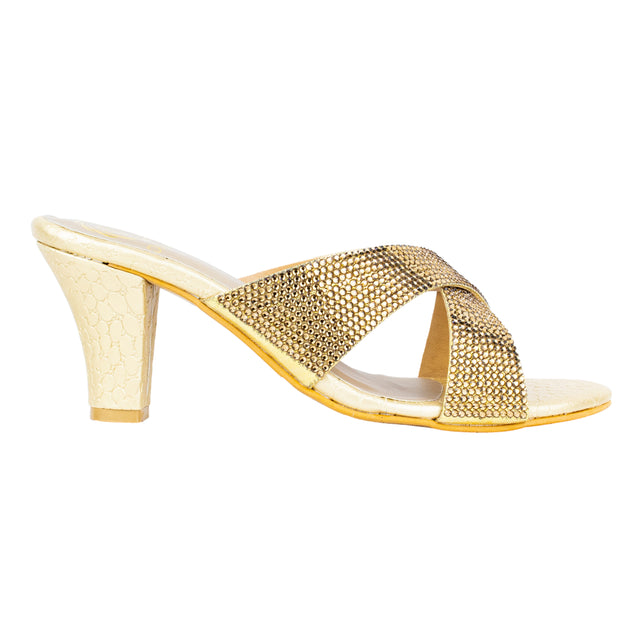 Hana Sleek Gold Block Heel Sandals