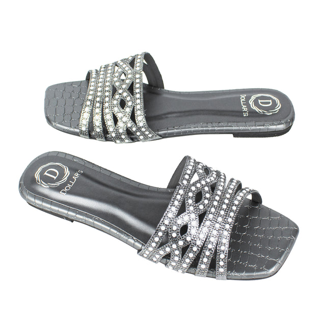 Najma Chic Grey Flat Slippers