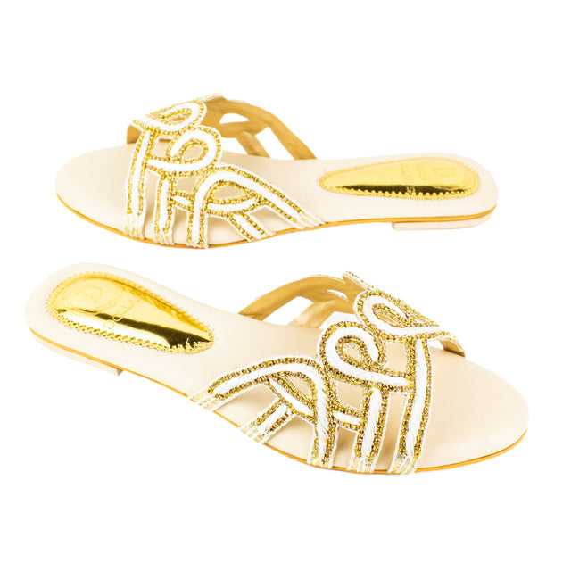 Opulent Cream Flat Slippers