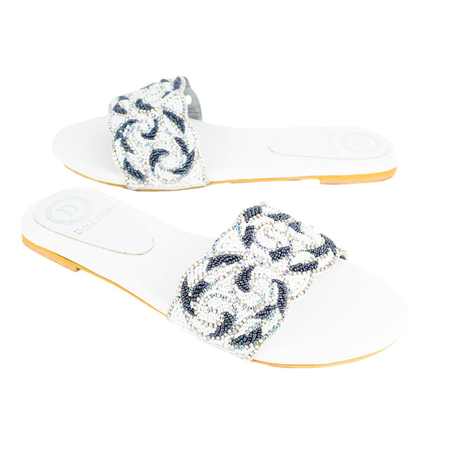 Polished White Flat Slippers