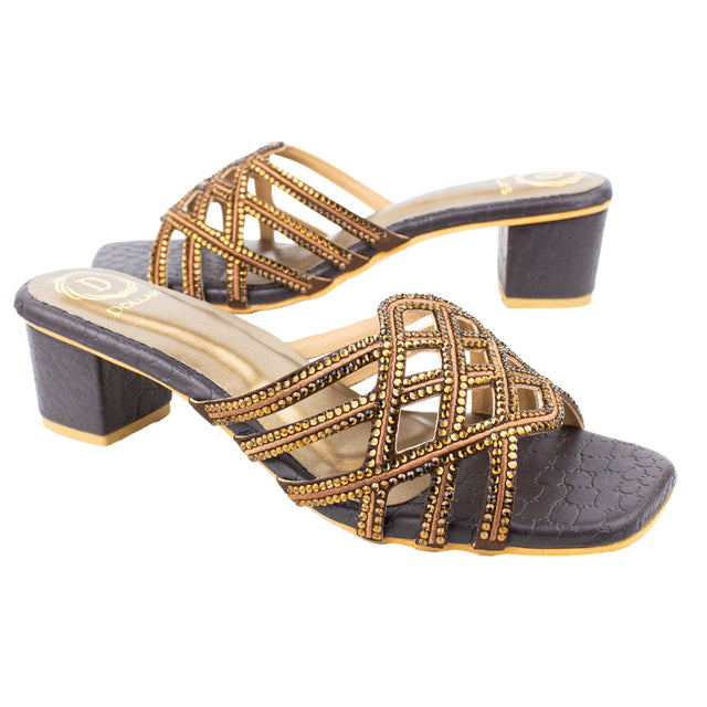 Couture-inspired Brown Block Heel Sandals