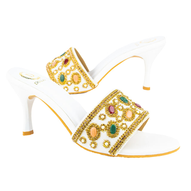 Sleek-modern Cream Pencil Heel Sandals
