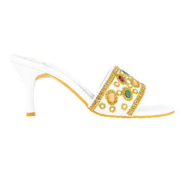 Sleek-modern Cream Pencil Heel Sandals