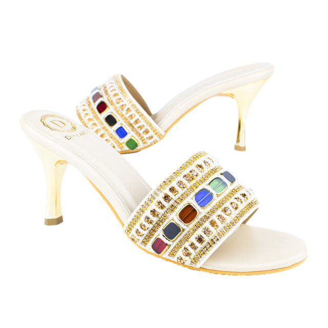 Trendy Cream Pencil Heel Sandals